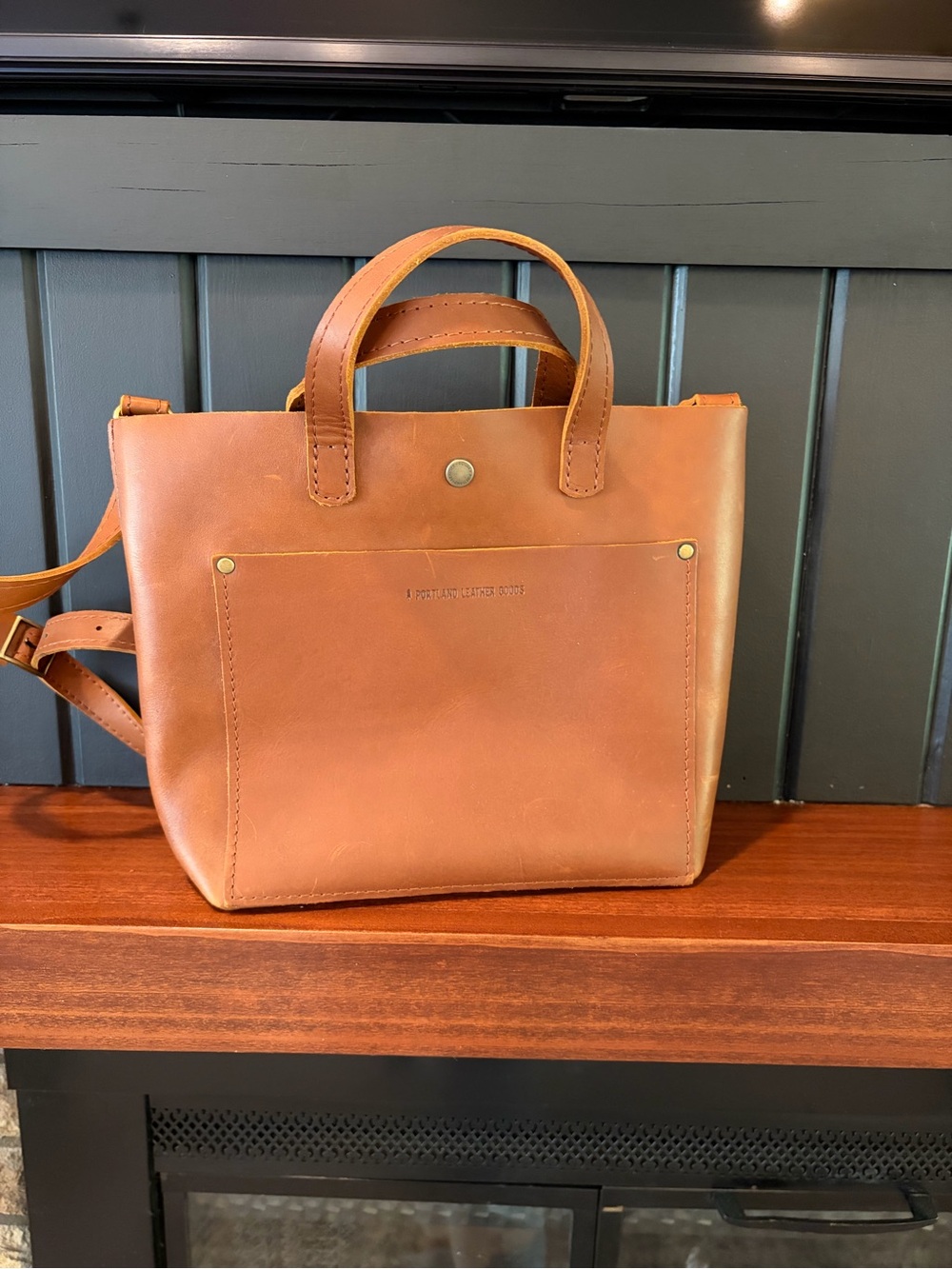 Classic Tan Leather Crossbody Tote Bag